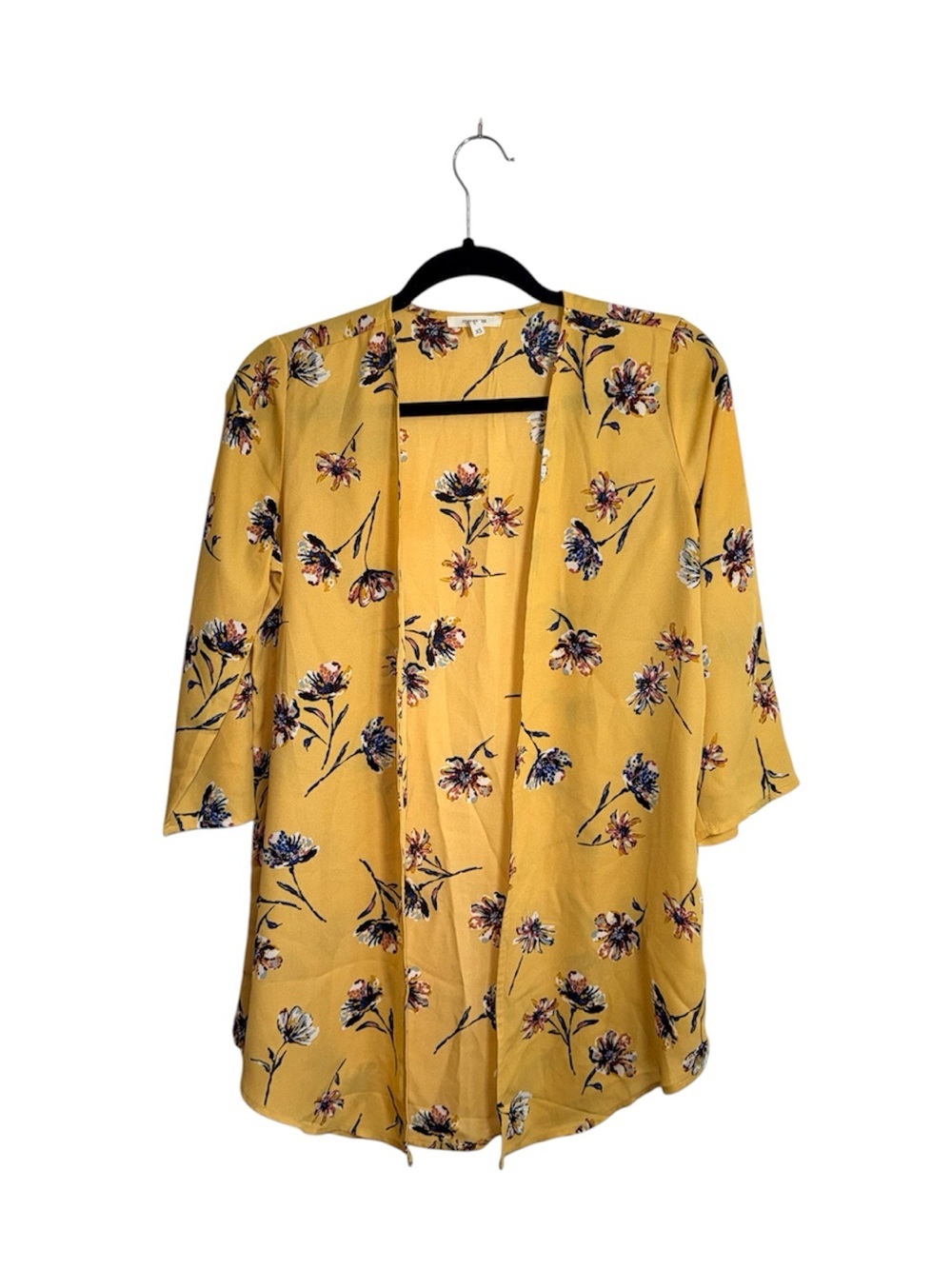 Maurices Golden Yellow Floral Kimono Multicolor Flower Open Front Xsmall Women’s
